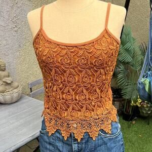 Vintage 90s Channa Orange Lace Overlay Camisole